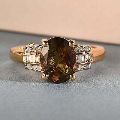 Jenipapo Andalusite and Diamond Ring in Vermeil Yellow Gold Over Sterling Silver (Size 10.0) 2.10 ctw