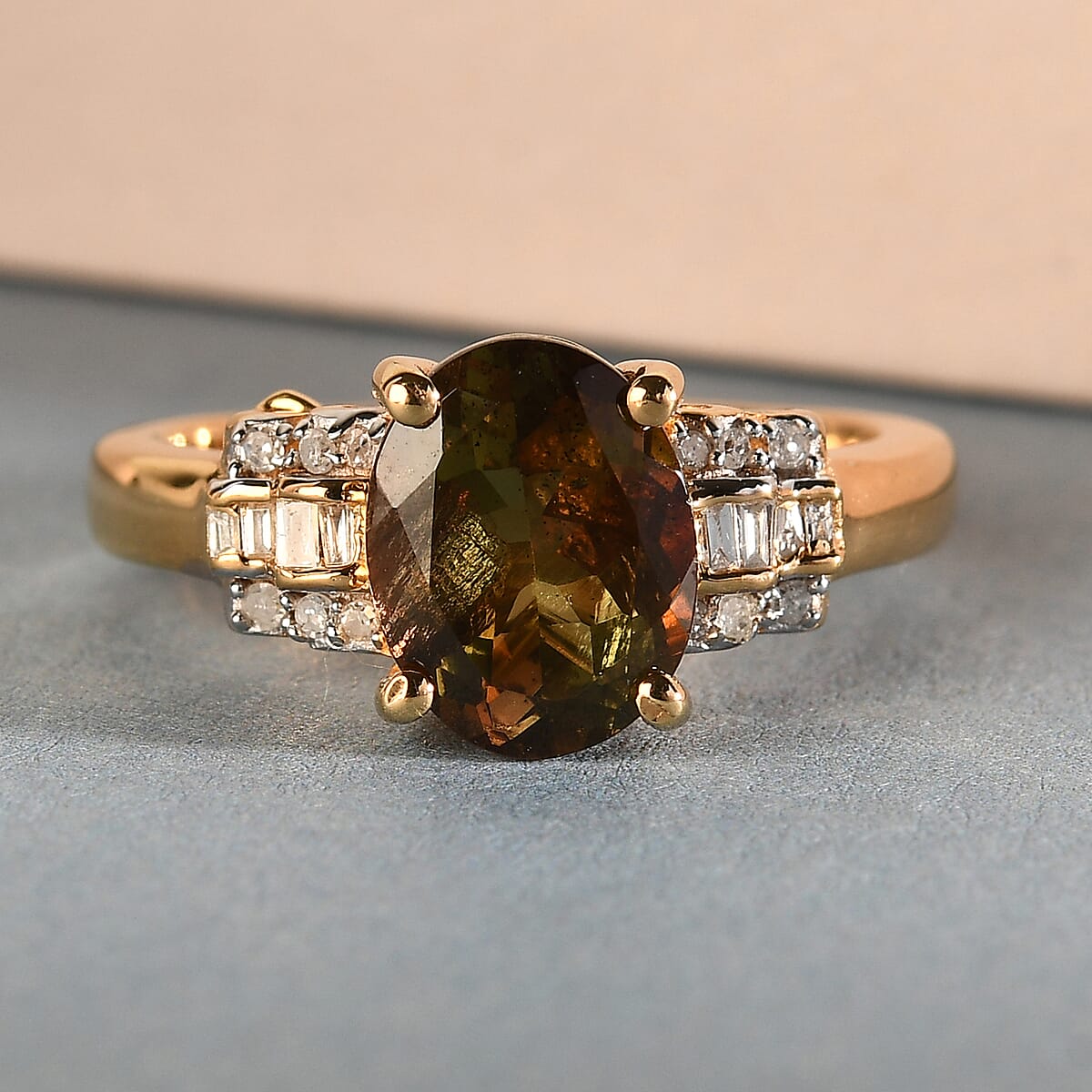 Jenipapo Andalusite and Diamond Ring in Vermeil Yellow Gold Over Sterling Silver (Size 9.0) 2.10 ctw image number 1