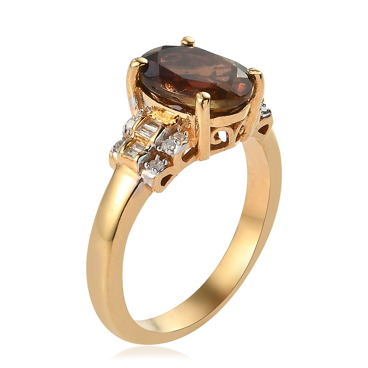Jenipapo Andalusite and Diamond Ring in Vermeil Yellow Gold Over Sterling Silver (Size 9.0) 2.10 ctw image number 3
