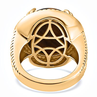 Karis South African Tiger's Eye Solitaire Ring in 18K YG Plated (Size 10.0) 12.25 ctw