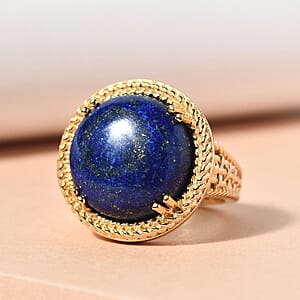 EverTrue Lapis Lazuli 13.40 ctw Solitaire Ring in 18K Yellow Gold Plated (Size 7.0)
