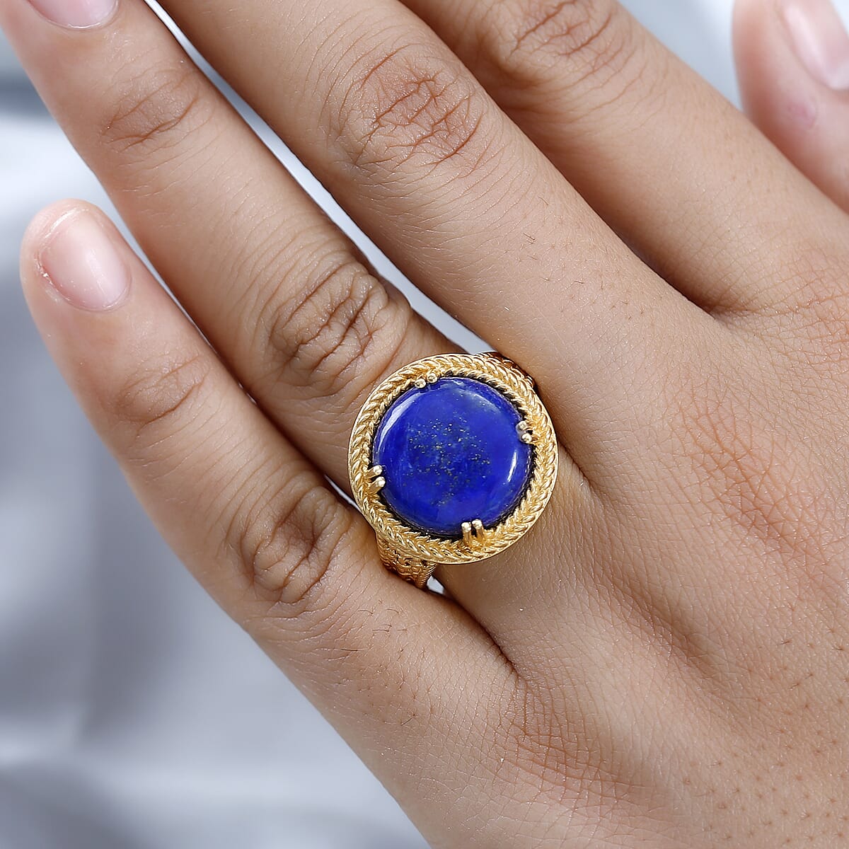 EverTrue Karis Lapis Lazuli 13.40 ctw Solitaire Ring in 18K YG Plated (Size 9.0) image number 2
