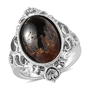 Artisan Crafted Matrix Silver Shungite Solitaire Ring in Platinum Over Copper (Size 10.0) 4.25 ctw