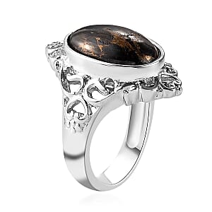 Artisan Crafted Matrix Silver Shungite Solitaire Ring in Platinum Over Copper (Size 10.0) 4.25 ctw