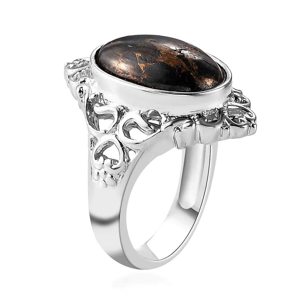 Artisan Crafted Matrix Silver Shungite Solitaire Ring in Platinum Over Copper (Size 10.0) 4.25 ctw image number 3