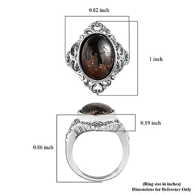 Artisan Crafted Matrix Silver Shungite Solitaire Ring in Platinum Over Copper (Size 10.0) 4.25 ctw