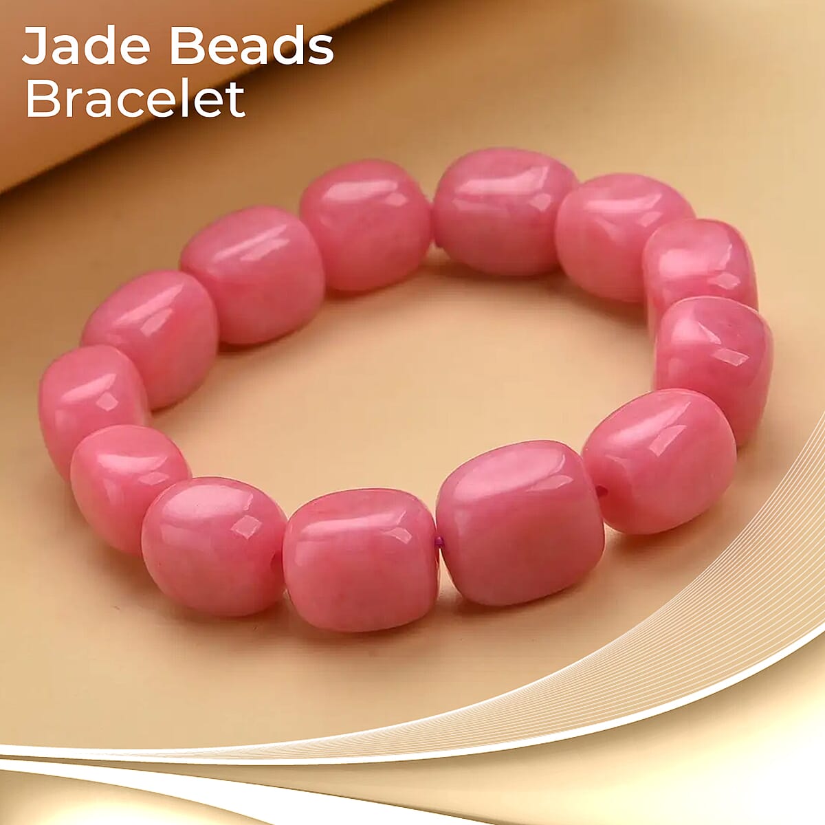 Pink Jade (D) 342.50 ctw Bracelet, Jade Beads Bracelet, Stretch Bracelet image number 1
