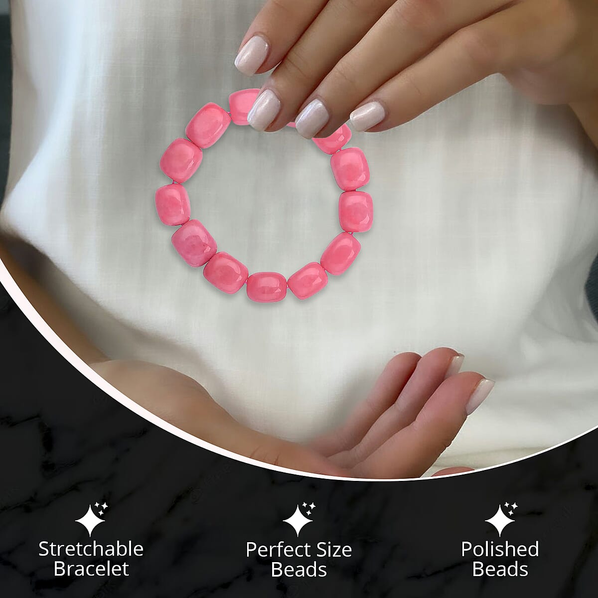 Pink Jade (D) 342.50 ctw Bracelet, Jade Beads Bracelet, Stretch Bracelet image number 2