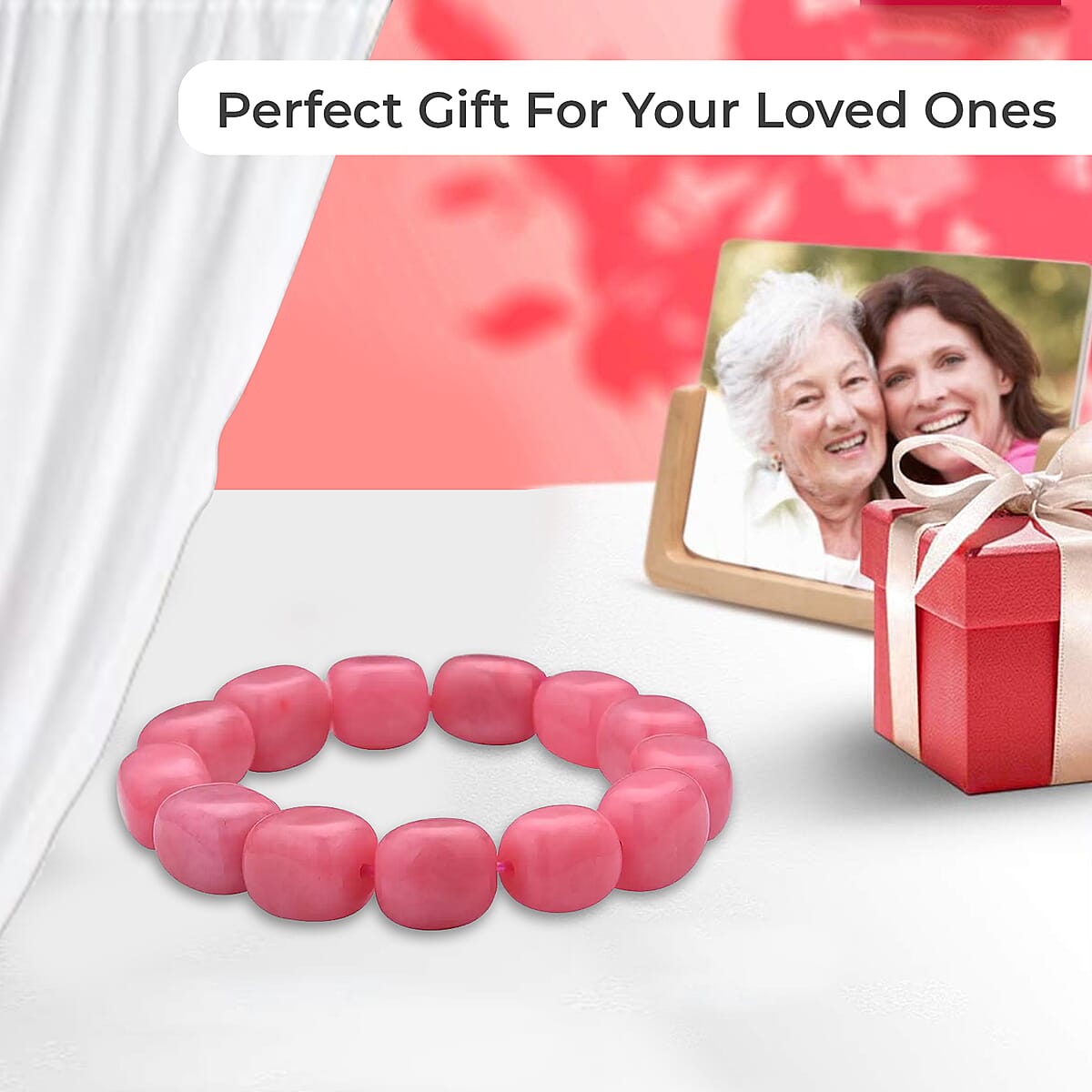 Pink Jade (D) 342.50 ctw Bracelet, Jade Beads Bracelet, Stretch Bracelet image number 3