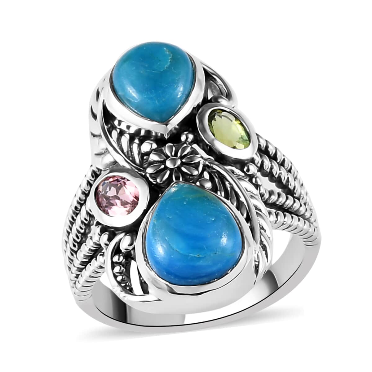 Artisan Crafted Peruvian Opalina and Multi Gemstone Ring in Sterling Silver 2.85 ctw image number 0