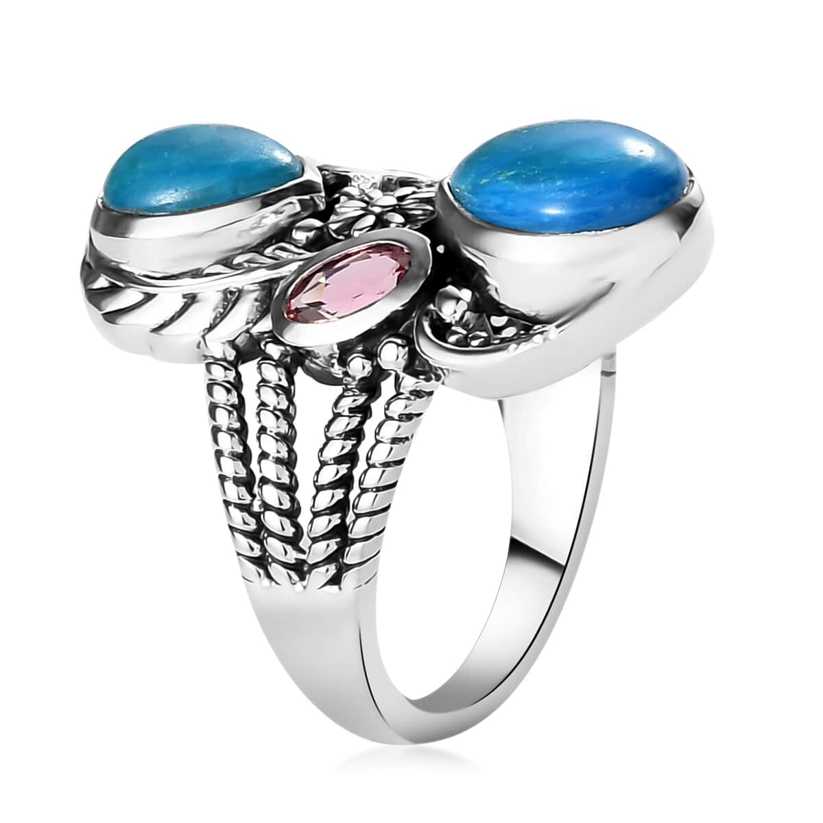 Artisan Crafted Peruvian Opalina and Multi Gemstone Ring in Sterling Silver 2.85 ctw image number 3