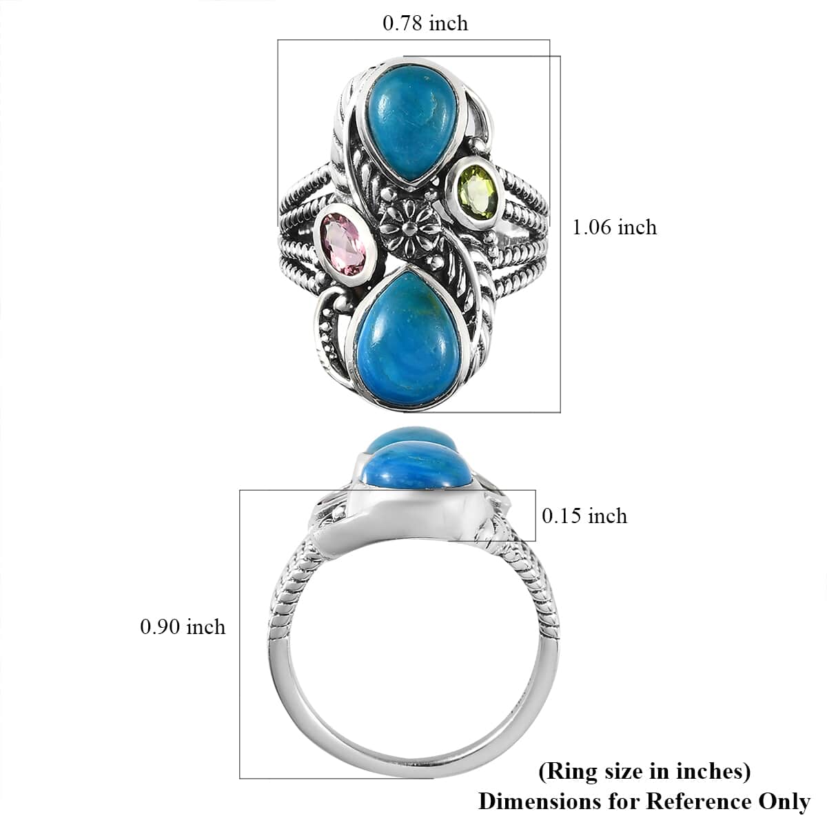 Artisan Crafted Peruvian Opalina and Multi Gemstone Ring in Sterling Silver 2.85 ctw image number 5