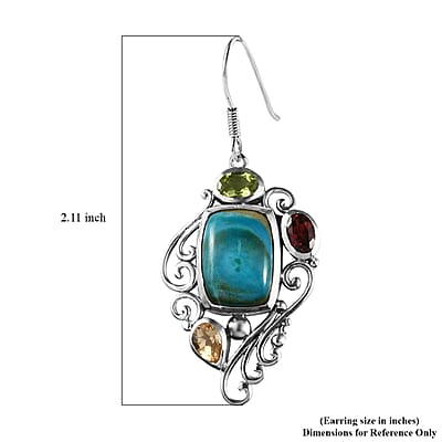 Artisan Crafted Peruvian Opalina and Multi Gemstone Fancy Earrings in Sterling Silver 14.35 ctw