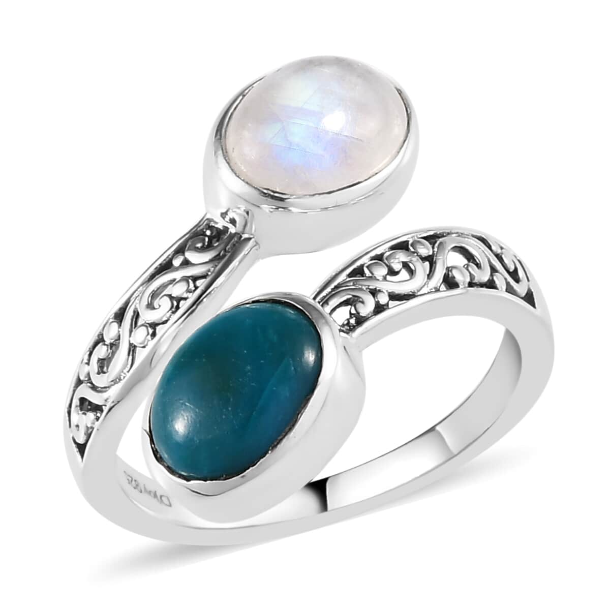 Artisan Crafted Peruvian Opalina and Rainbow Moonstone Bypass Ring in Sterling Silver 2.60 ctw image number 0