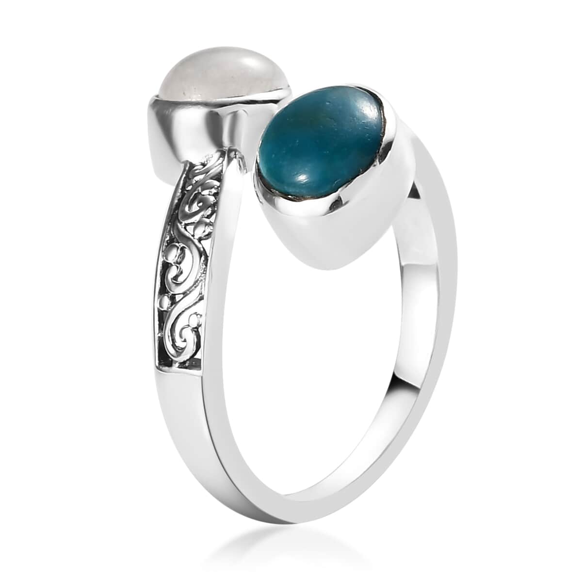 Artisan Crafted Peruvian Opalina and Rainbow Moonstone Bypass Ring in Sterling Silver 2.60 ctw image number 3