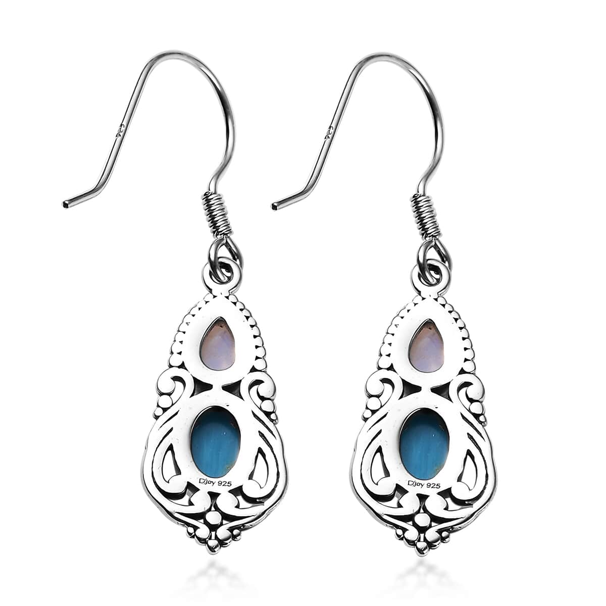Artisan Crafted Peruvian Opalina and Premium Rainbow Moonstone Fish Hook Earrings in Sterling Silver 2.25 ctw image number 3