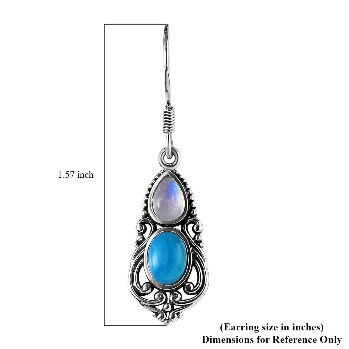 Artisan Crafted Peruvian Opalina and Premium Rainbow Moonstone Fish Hook Earrings in Sterling Silver 2.25 ctw image number 4