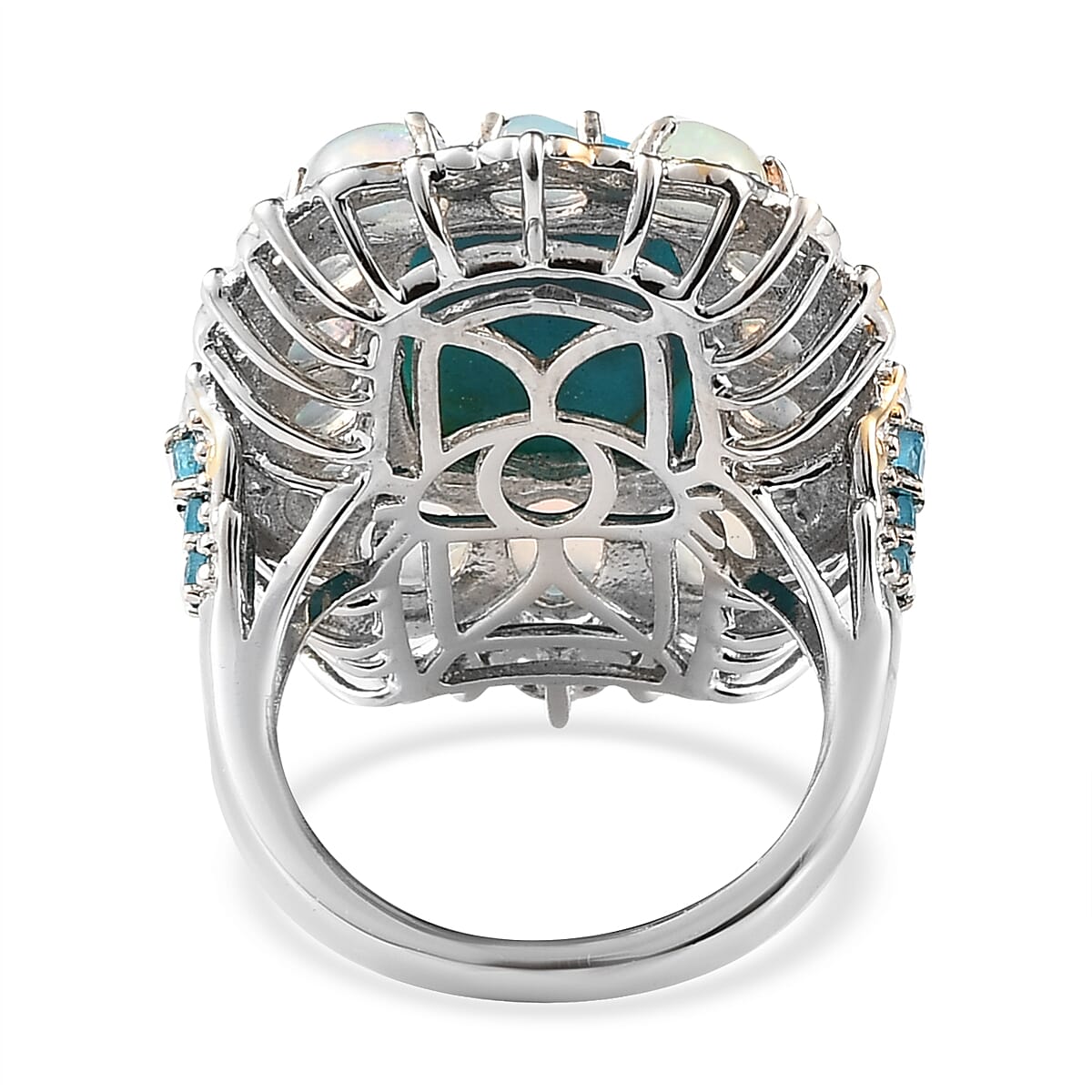 Premium Peruvian Opalina and Multi Gemstone Halo Ring in Vermeil Yellow Gold and Platinum Over Sterling Silver (Size 10.0) 8.15 ctw