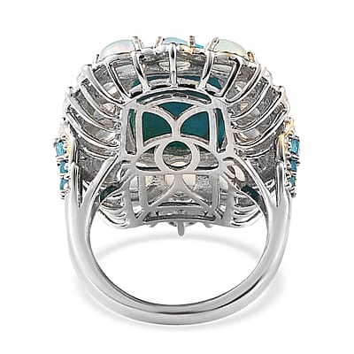 Premium Peruvian Opalina and Multi Gemstone Halo Ring in Vermeil Yellow Gold and Platinum Over Sterling Silver (Size 10.0) 8.15 ctw