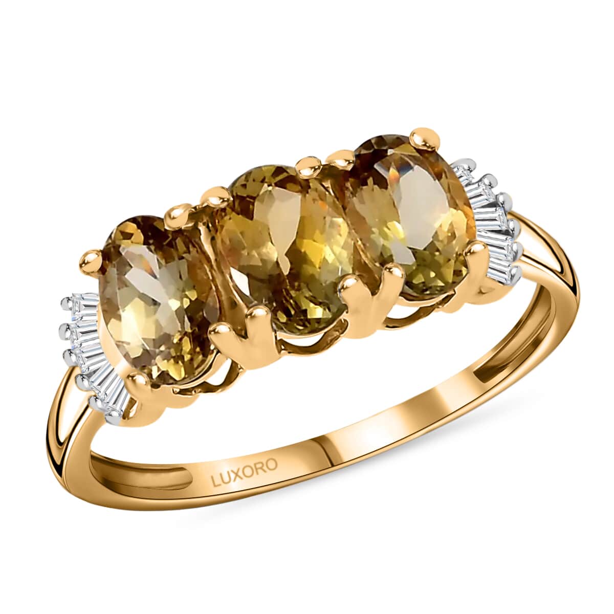LUXORO 10K Yellow Gold Premium Natural Golden Tanzanite and Diamond 3 Stone Ring (Size 10.0) 1.50 ctw image number 0