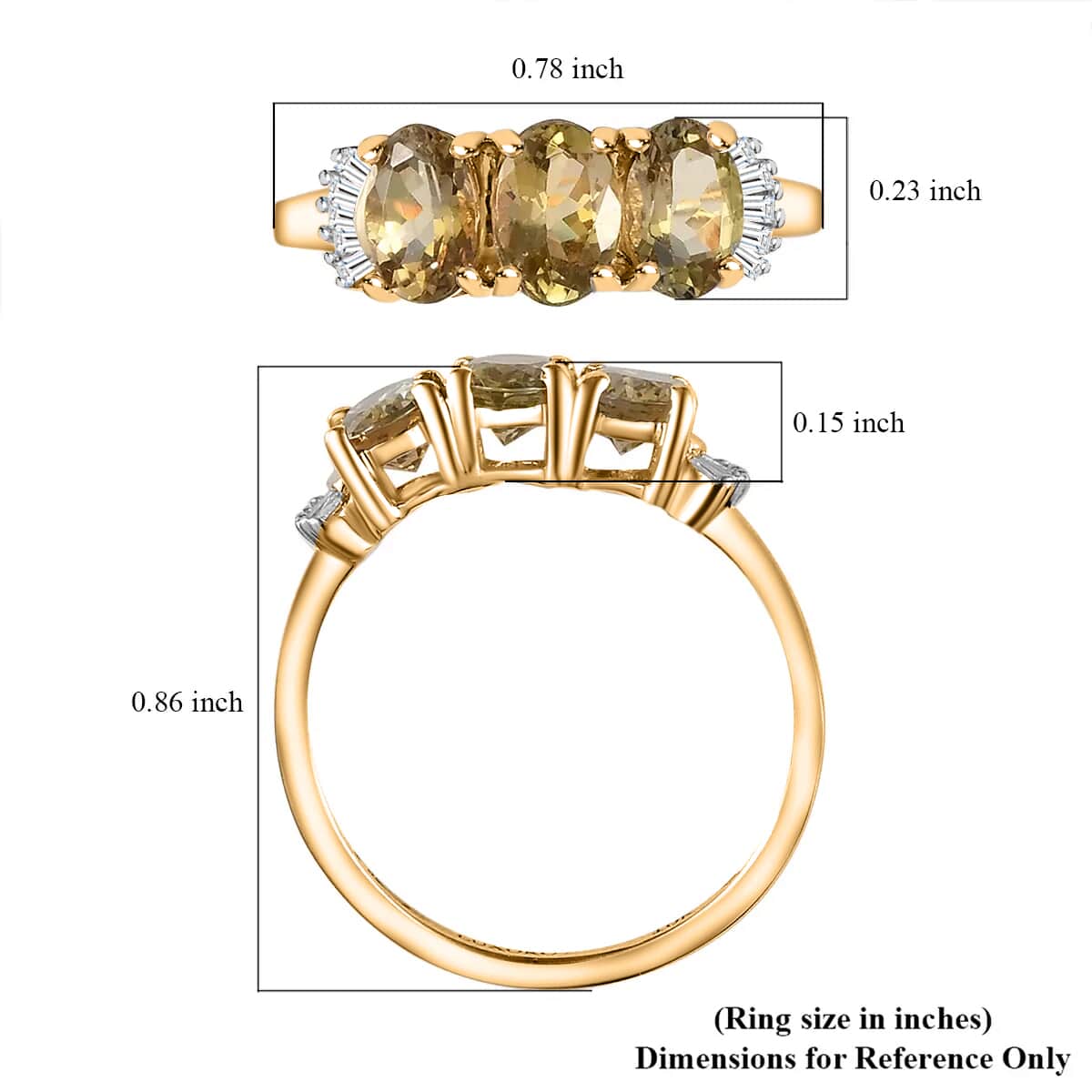 LUXORO 10K Yellow Gold Premium Natural Golden Tanzanite and Diamond 3 Stone Ring (Size 10.0) 1.50 ctw image number 5