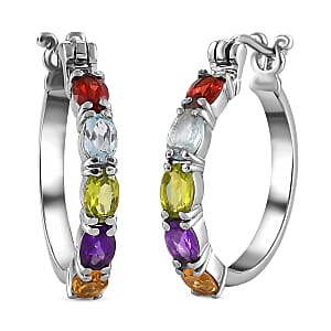 Multi Gemstone 5.10 ctw Hoop Earrings in Stainless Steel