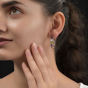 Multi Gemstone 5.10 ctw Hoop Earrings in Stainless Steel