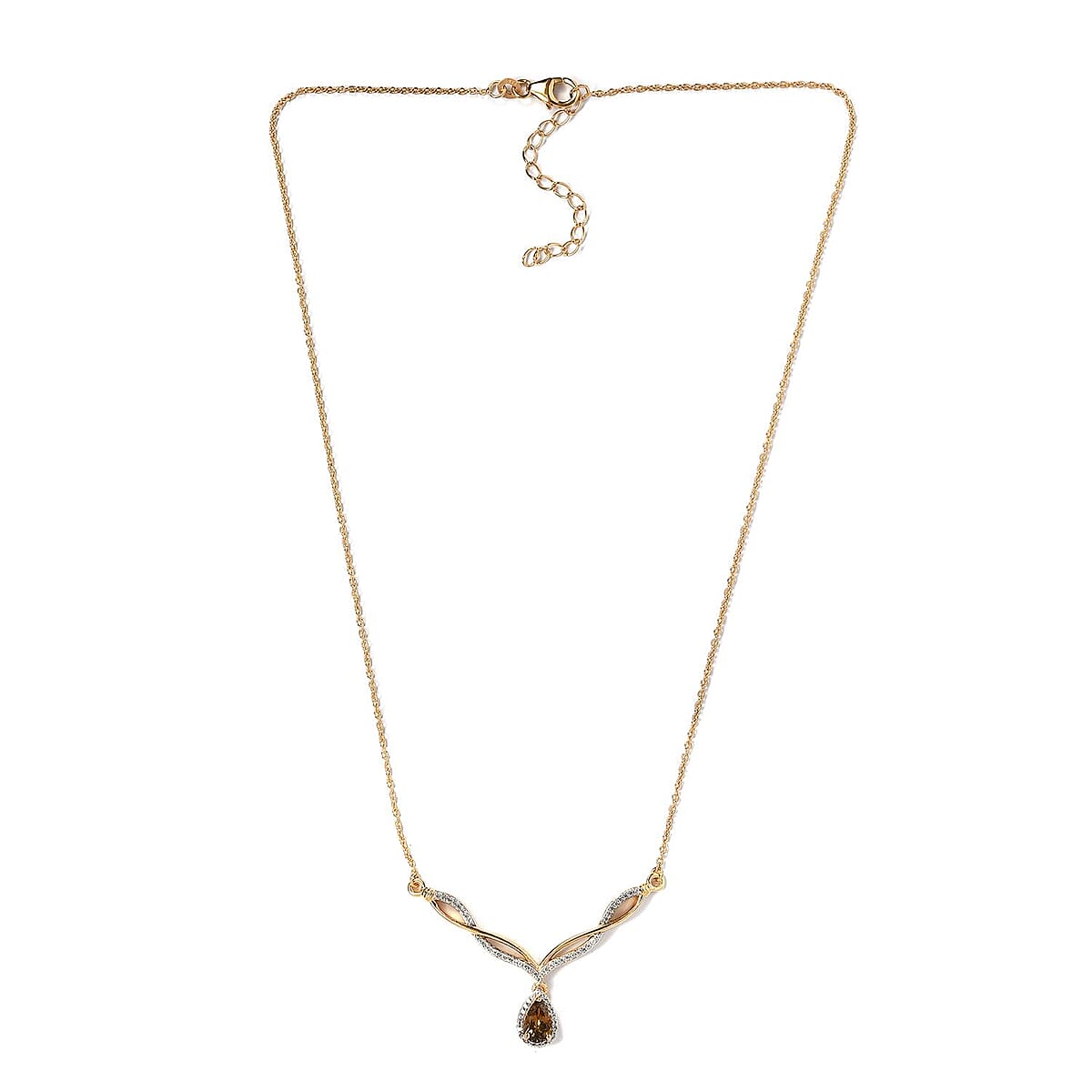 Golden Tanzanite and Natural White Zircon Drop Necklace 18 Inches in Vermeil Yellow Gold Over Sterling Silver 1.40 ctw image number 3