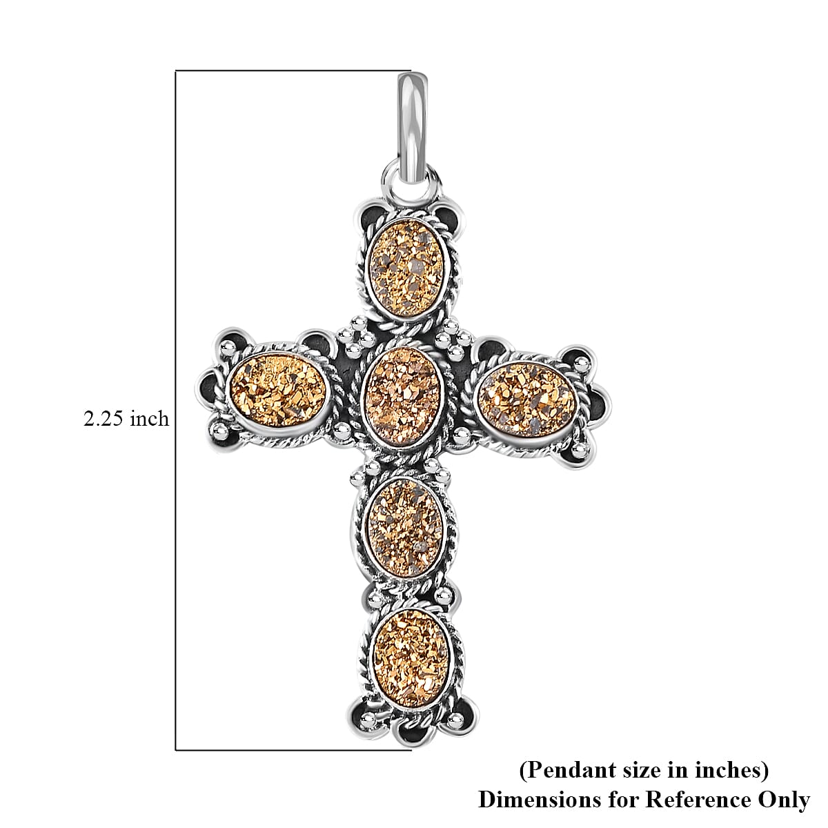 Golden Drusy Quartz 7.20 ctw Cross Pendant without Chain Sterling Silver, Artisan Crafted Quartz Religious Pendant without Chain, Unique Birthday Gifts For Women image number 4