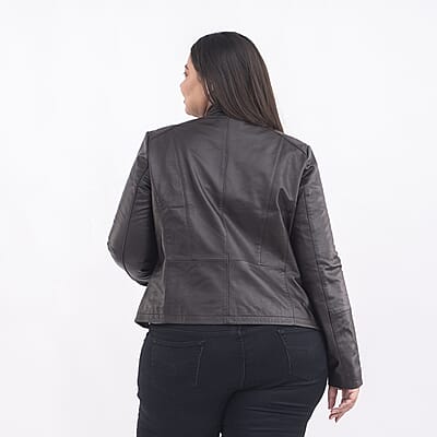 Tamsy Chocolate Brown Genuine Lamb Leather Jacket for Women - S, Women's Jacket, Biker Jacket, Leather Blazer