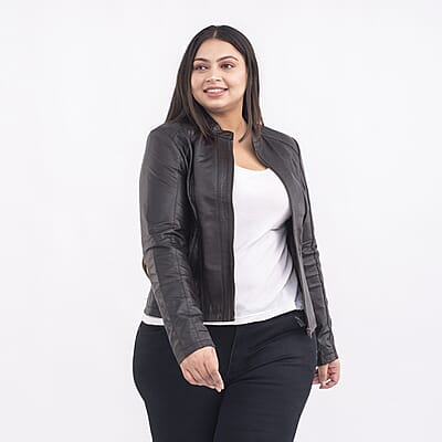 Tamsy Chocolate Brown Genuine Lamb Leather Jacket for Women - S, Women's Jacket, Biker Jacket, Leather Blazer