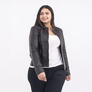 Tamsy Chocolate Brown Genuine Lamb Leather Jacket for Women - XL, Women's Jacket, Biker Jacket, Leather Blazer