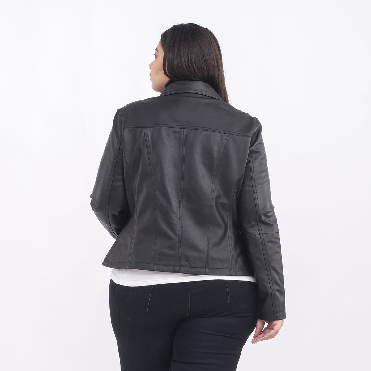 Tamsy Black Genuine Lamb Leather Jacket for Women - 1X , Women's Jacket , Biker Jacket , Leather Blazer image number 1