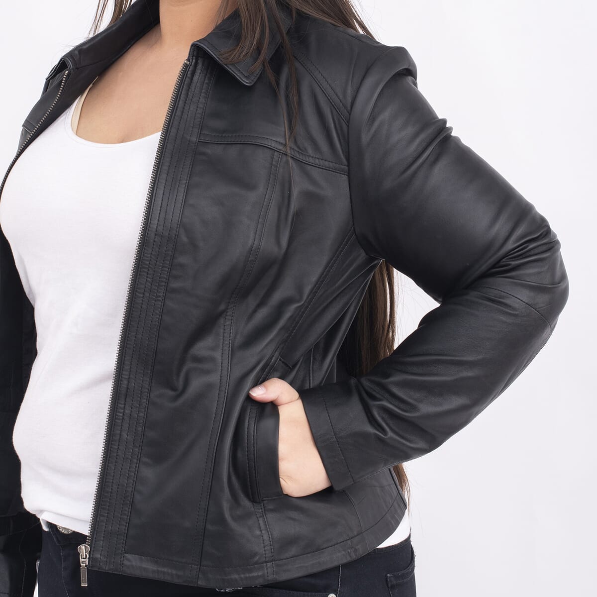 Tamsy Black Genuine Lamb Leather Jacket for Women - 1X , Women's Jacket , Biker Jacket , Leather Blazer image number 4