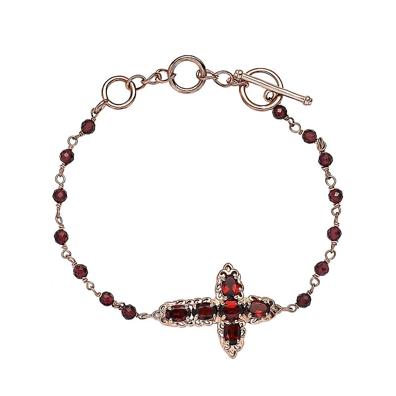Karis Mozambique Garnet Cross Adjustable Bracelet (6.50-8In) with Toggle Clasp in 18K Rose Gold Plated 9.90 ctw