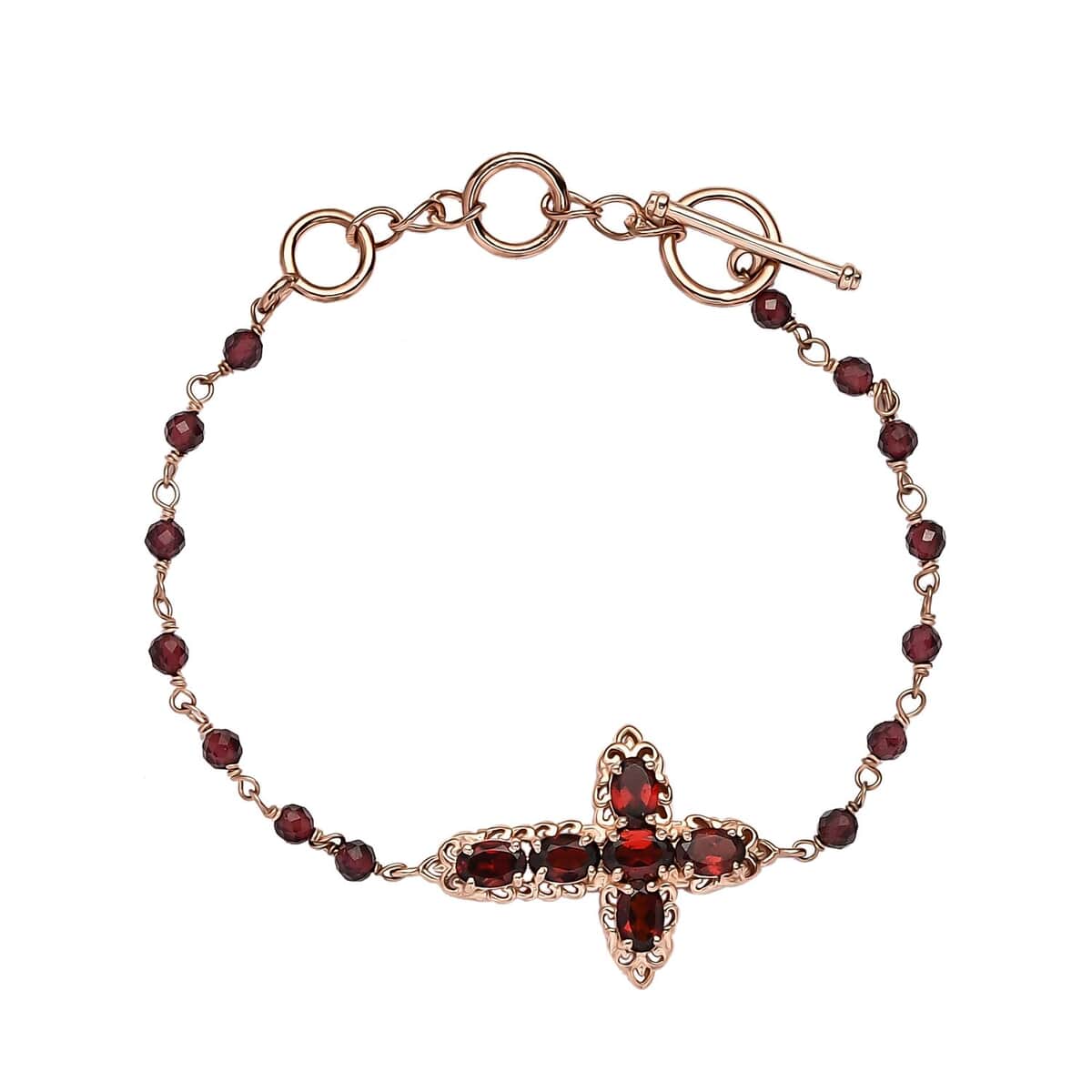 KARIS Mozambique Garnet Cross Adjustable Bracelet (6.50-8In) with Toggle Clasp in 18K Rose Gold Plated 9.90 ctw image number 0