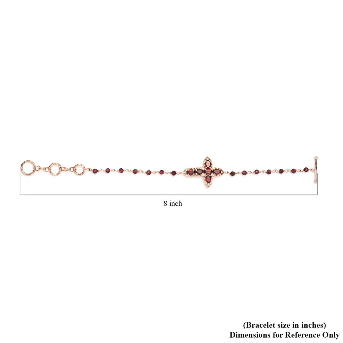 KARIS Mozambique Garnet Cross Adjustable Bracelet (6.50-8In) with Toggle Clasp in 18K Rose Gold Plated 9.90 ctw image number 4