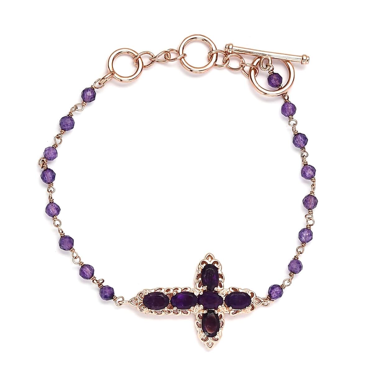Karis Amethyst Cross Adjustable Bracelet (6.50-8In) with Toggle Clasp in 18K Rose Gold Plated 6.20 ctw image number 0