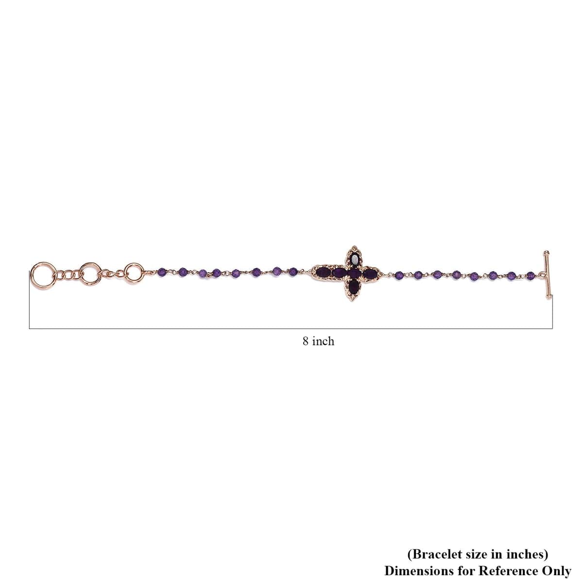Karis Amethyst Cross Adjustable Bracelet (6.50-8In) with Toggle Clasp in 18K Rose Gold Plated 6.20 ctw image number 4