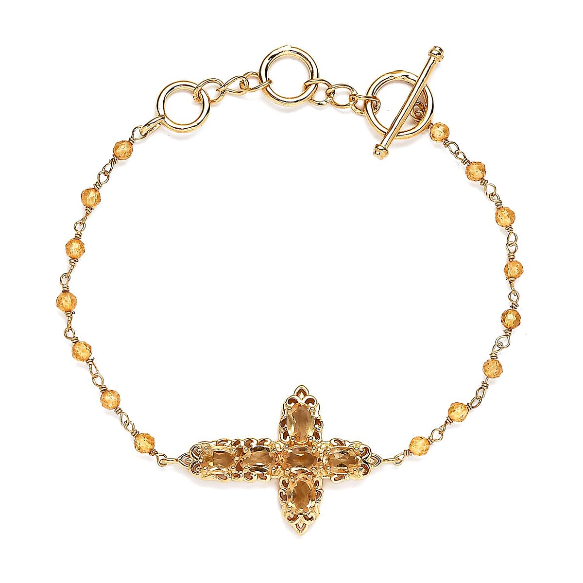Karis Brazilian Citrine Cross Adjustable Bracelet (6.50-8In) with Toggle Clasp in 18K Yellow Gold Plated 5.65 ctw image number 0