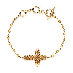 Karis Brazilian Citrine Cross Adjustable Bracelet (6.50-8In) with Toggle Clasp in 18K Yellow Gold Plated 5.65 ctw