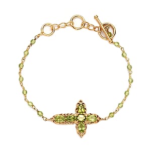 Karis Peridot Cross Adjustable Bracelet (6.50-8In) with Toggle Clasp in 18K Yellow Gold Plated 8.25 ctw