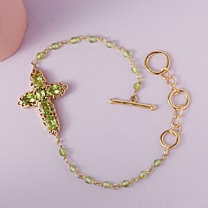 Karis Peridot Cross Adjustable Bracelet (6.50-8In) with Toggle Clasp in 18K Yellow Gold Plated 8.25 ctw