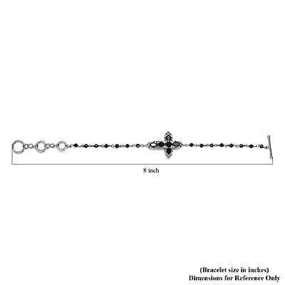 Karis Thai Black Spinel Cross Adjustable Bracelet (6.50-8In) with Toggle Clasp in Platinum Bond 7.50 ctw