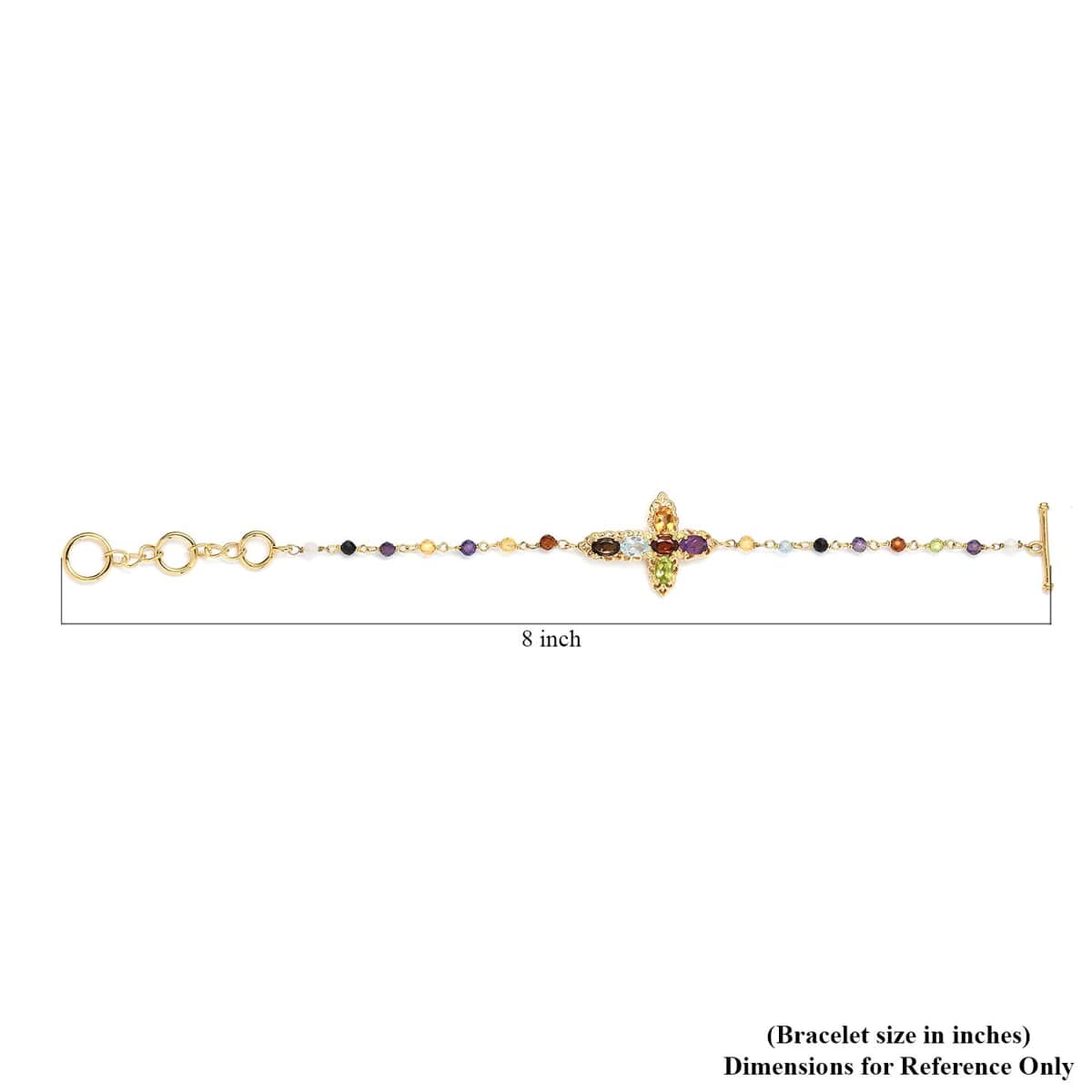 Karis Multi Gemstone Cross Adjustable Bracelet (6.50-8In) with Toggle Clasp in 18K Yellow Gold Plated 6.65 ctw image number 4