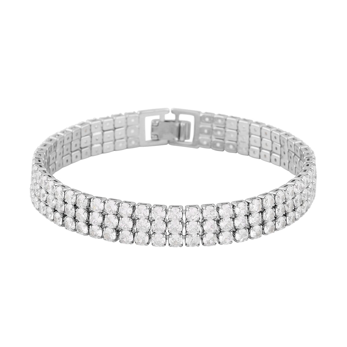 Simulated Diamond 3 Row Bracelet in Silvertone (7.50 In) 20.00 ctw image number 0