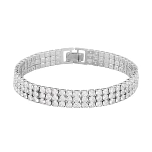 Simulated Diamond 3 Row Bracelet in Silvertone (7.50 In) 20.00 ctw