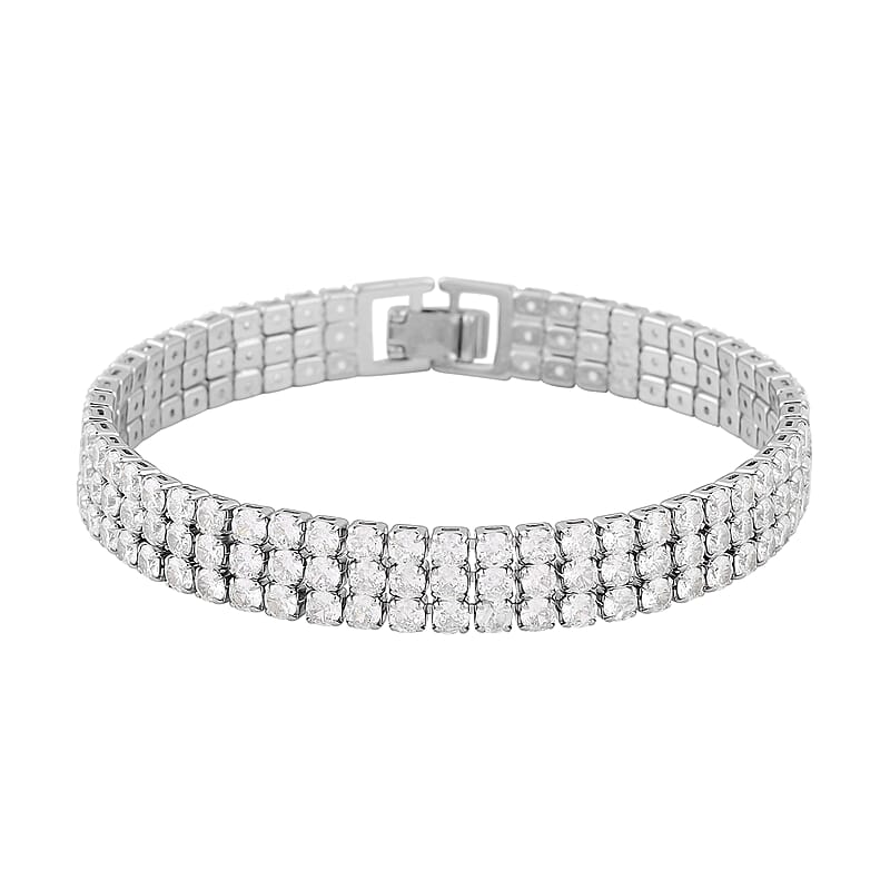 Simulated Diamond 3 Row Bracelet in Silvertone (7.50 In) 20.00 ctw