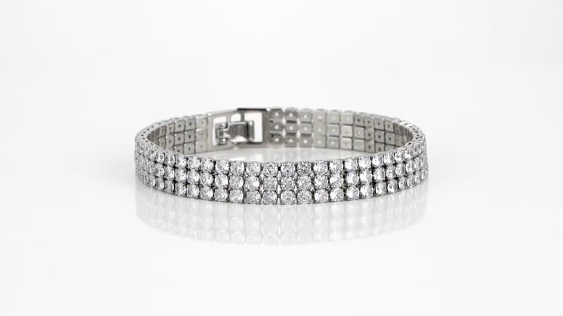 Simulated Diamond 3 Row Bracelet in Silvertone (7.50 In) 20.00 ctw