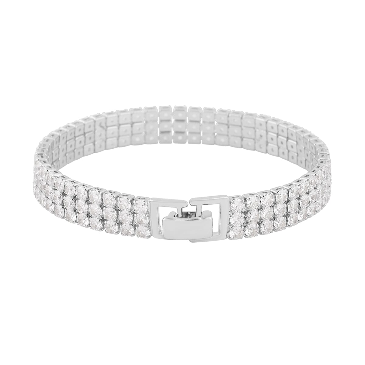 Simulated Diamond 3 Row Bracelet in Silvertone (7.50 In) 20.00 ctw image number 2